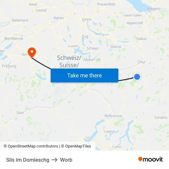 Sils Im Domleschg to Worb map
