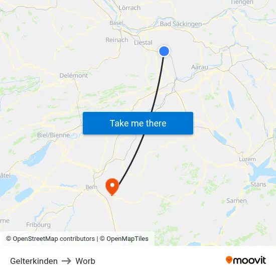Gelterkinden to Worb map