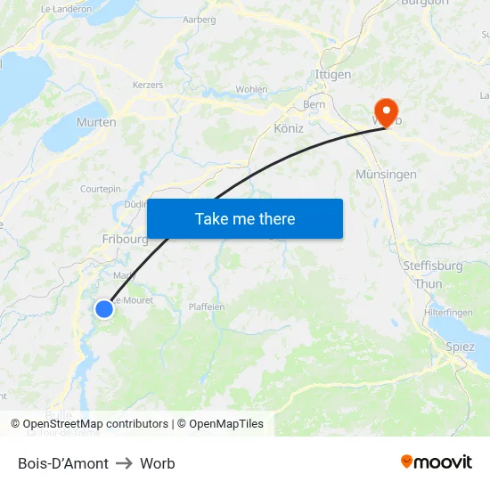 Bois-D’Amont to Worb map