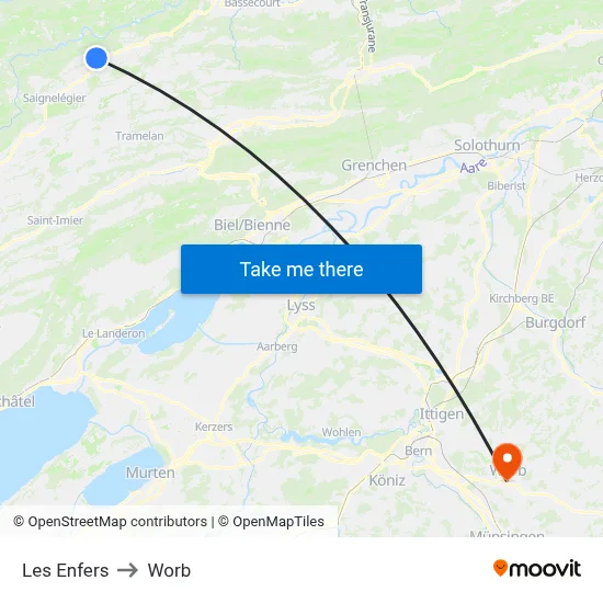 Les Enfers to Worb map