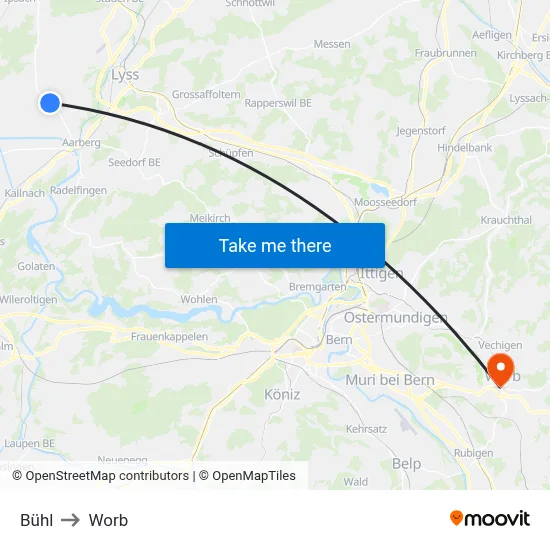 Bühl to Worb map