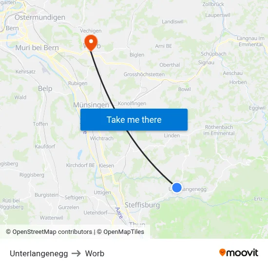 Unterlangenegg to Worb map