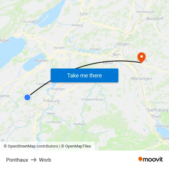 Ponthaux to Worb map