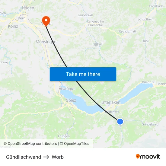 Gündlischwand to Worb map