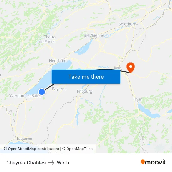 Cheyres-Châbles to Worb map