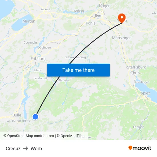 Crésuz to Worb map