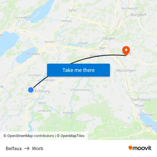Belfaux to Worb map