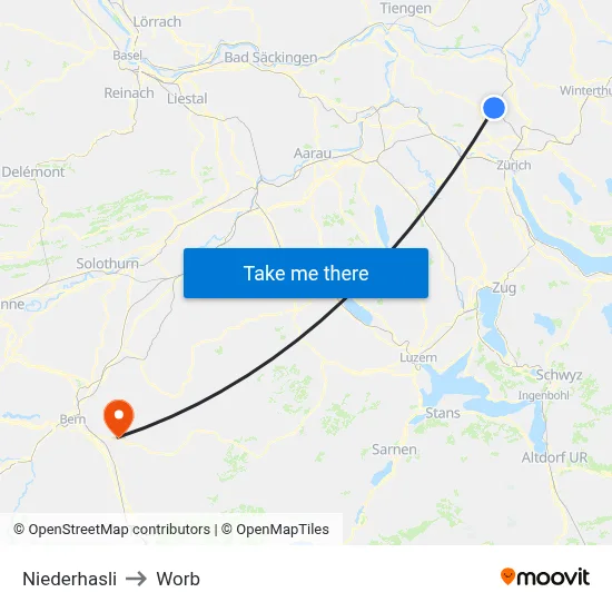 Niederhasli to Worb map