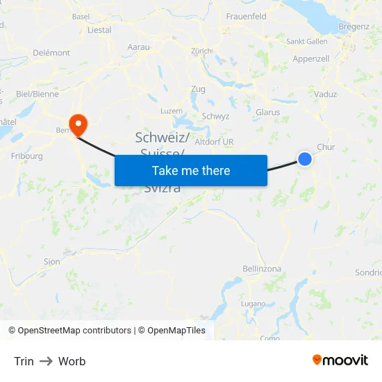 Trin to Worb map