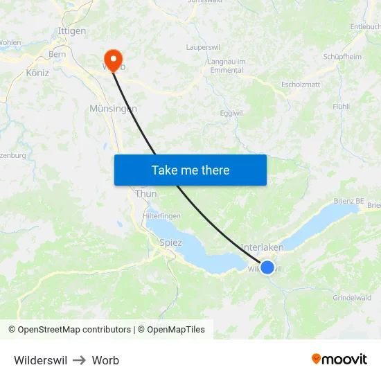 Wilderswil to Worb map