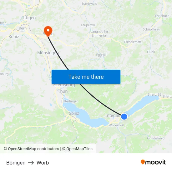 Bönigen to Worb map