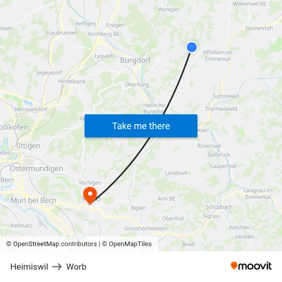 Heimiswil to Worb map