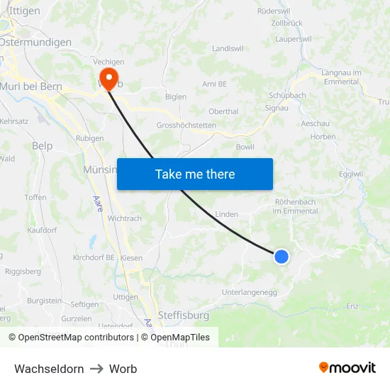 Wachseldorn to Worb map