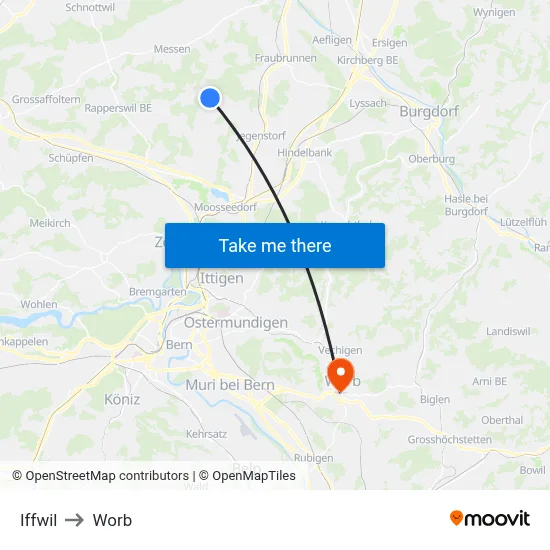 Iffwil to Worb map