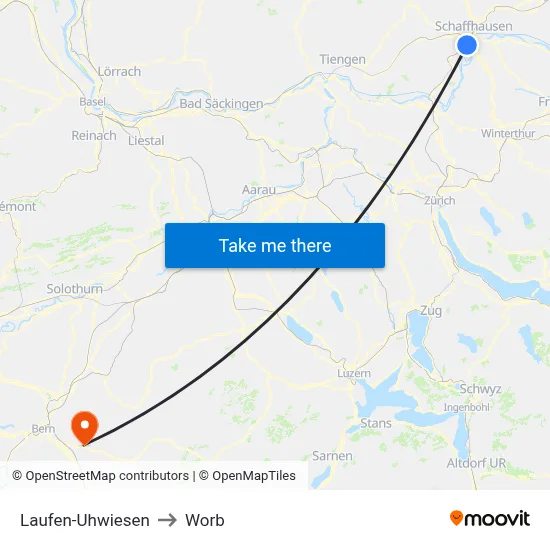 Laufen-Uhwiesen to Worb map