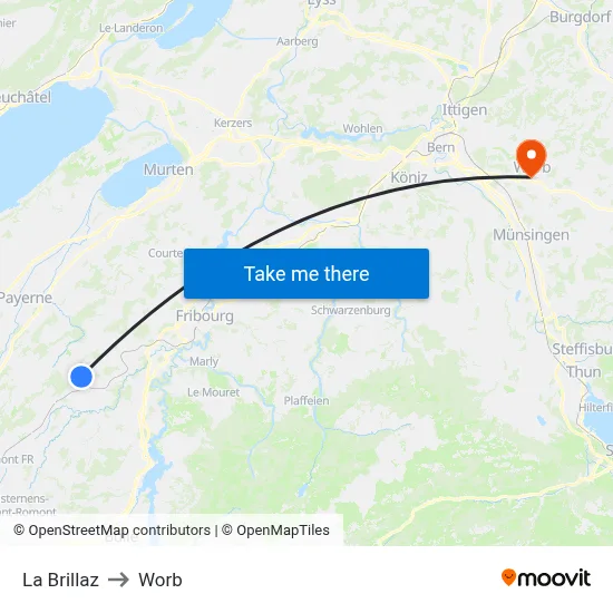 La Brillaz to Worb map