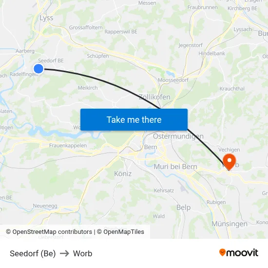 Seedorf (Be) to Worb map