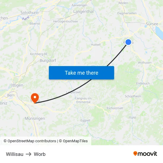 Willisau to Worb map
