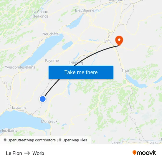 Le Flon to Worb map