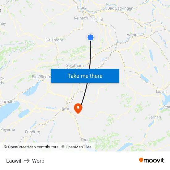 Lauwil to Worb map