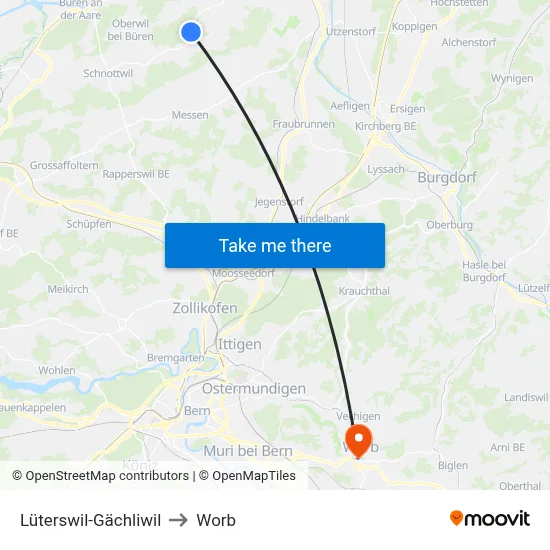 Lüterswil-Gächliwil to Worb map