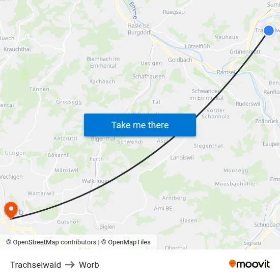 Trachselwald to Worb map