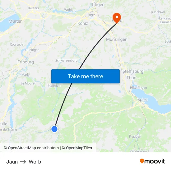 Jaun to Worb map