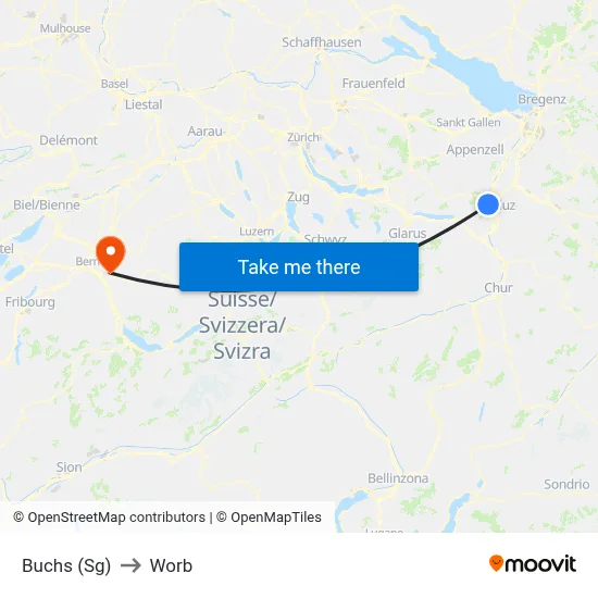 Buchs (Sg) to Worb map