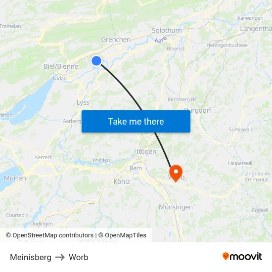 Meinisberg to Worb map