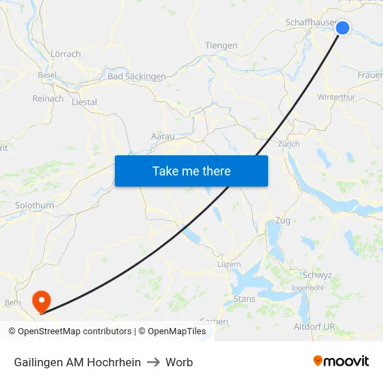 Gailingen AM Hochrhein to Worb map