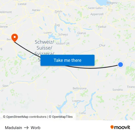 Madulain to Worb map