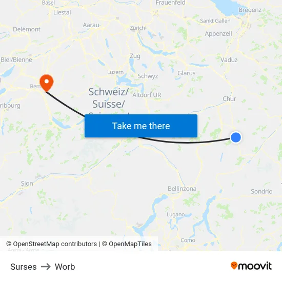 Surses to Worb map