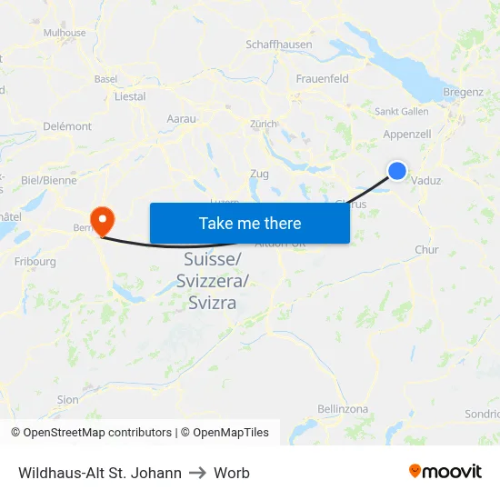 Wildhaus-Alt St. Johann to Worb map