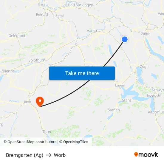 Bremgarten (Ag) to Worb map