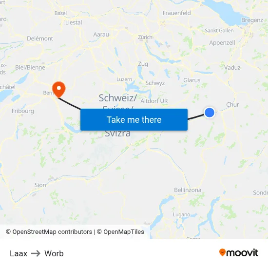 Laax to Worb map
