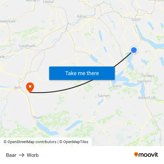 Baar to Worb map