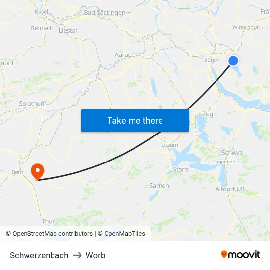 Schwerzenbach to Worb map