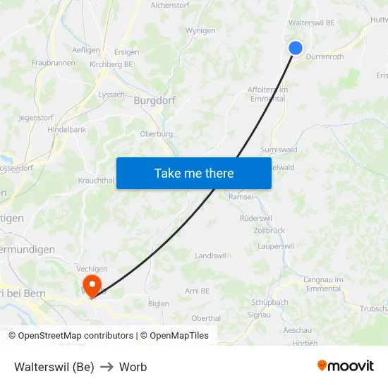 Walterswil (Be) to Worb map