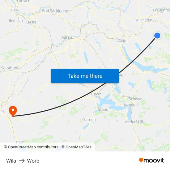 Wila to Worb map