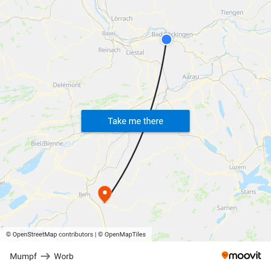 Mumpf to Worb map