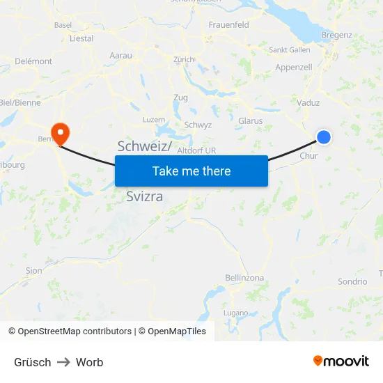 Grüsch to Worb map