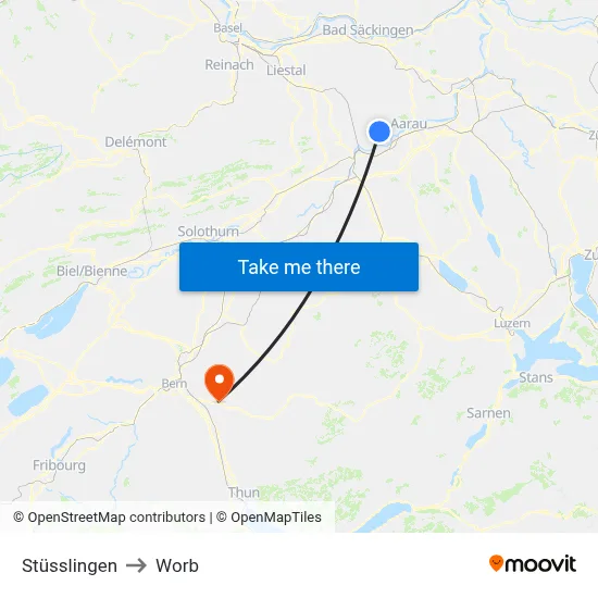 Stüsslingen to Worb map