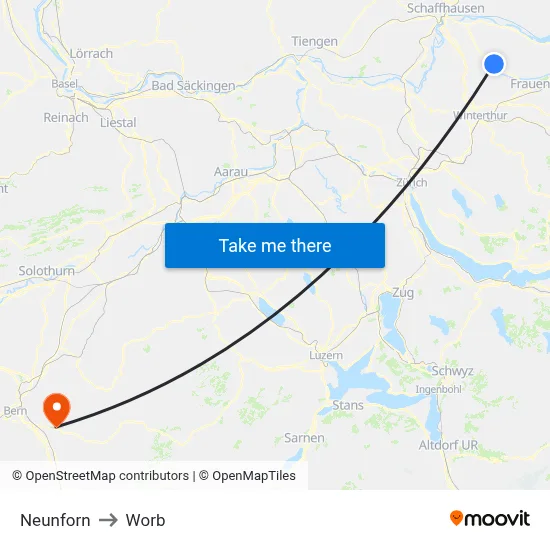 Neunforn to Worb map
