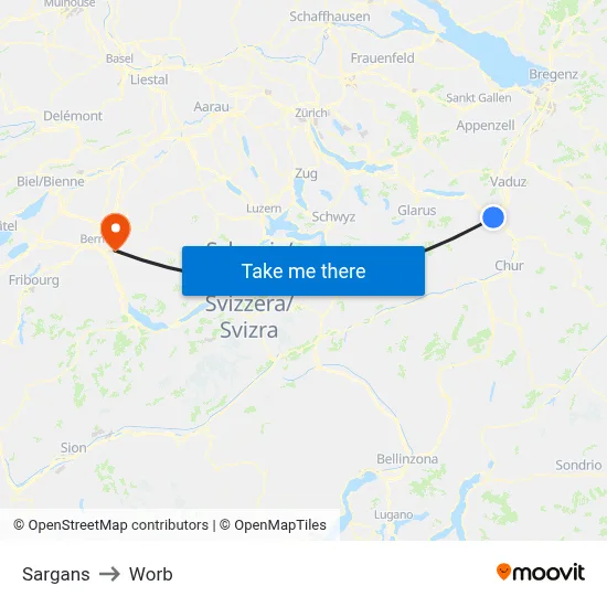 Sargans to Worb map