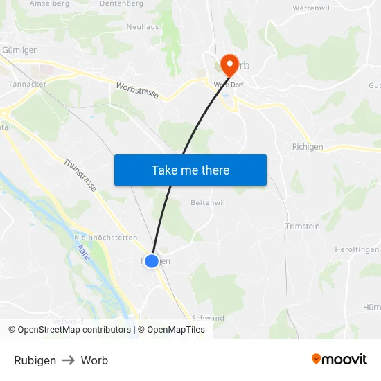 Rubigen to Worb map