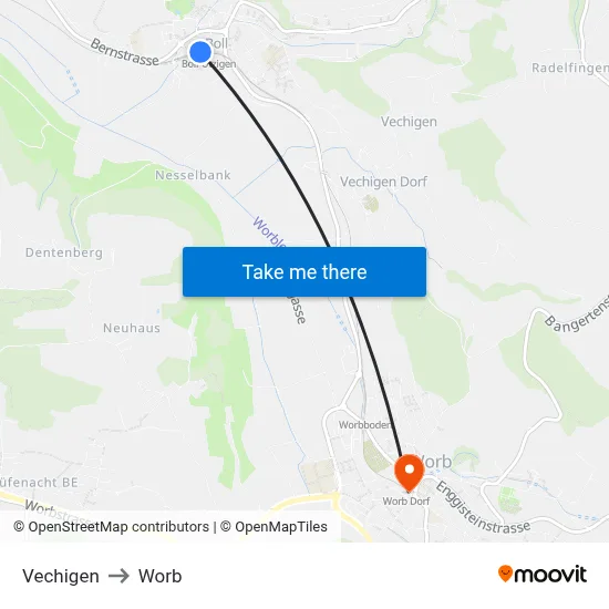 Vechigen to Worb map