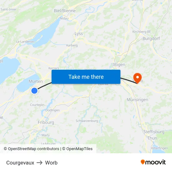 Courgevaux to Worb map