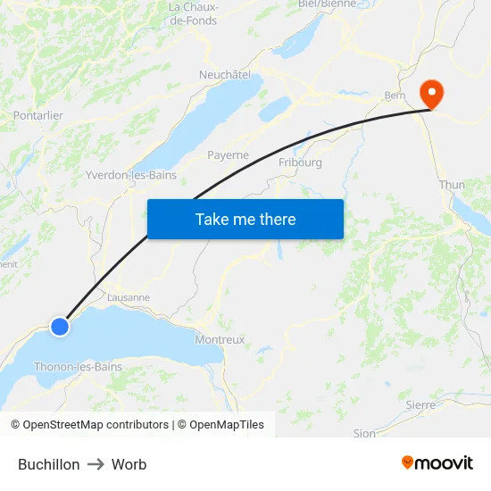 Buchillon to Worb map