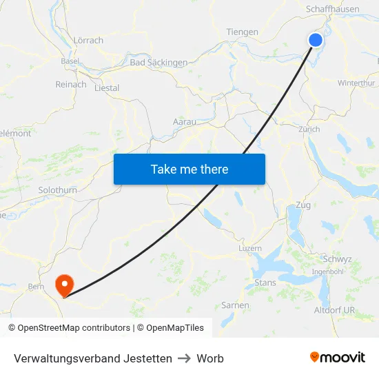 Verwaltungsverband Jestetten to Worb map
