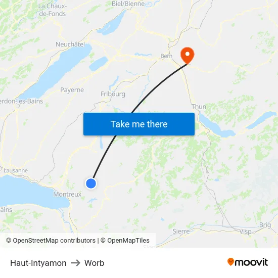 Haut-Intyamon to Worb map